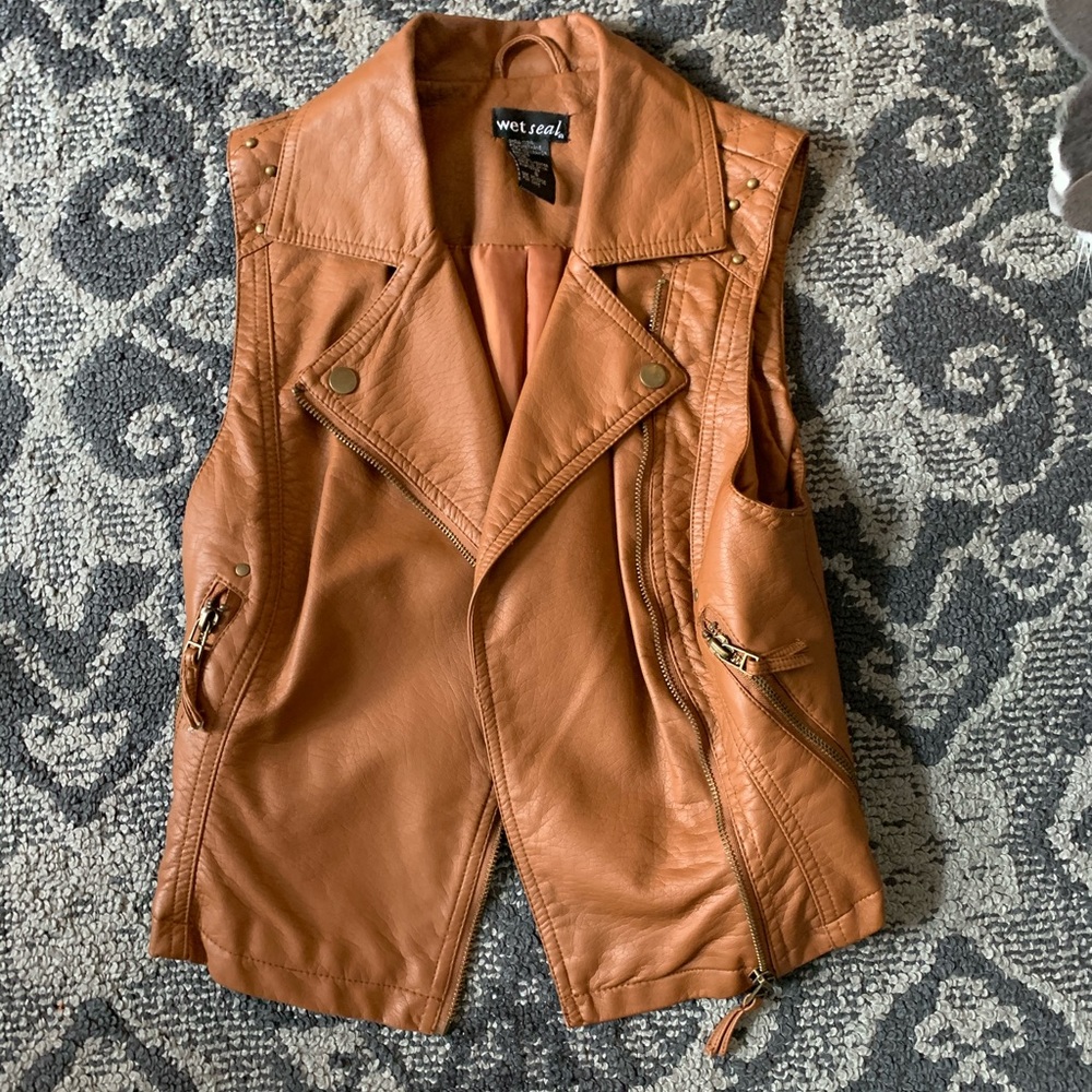 Tan leather vest with gold details